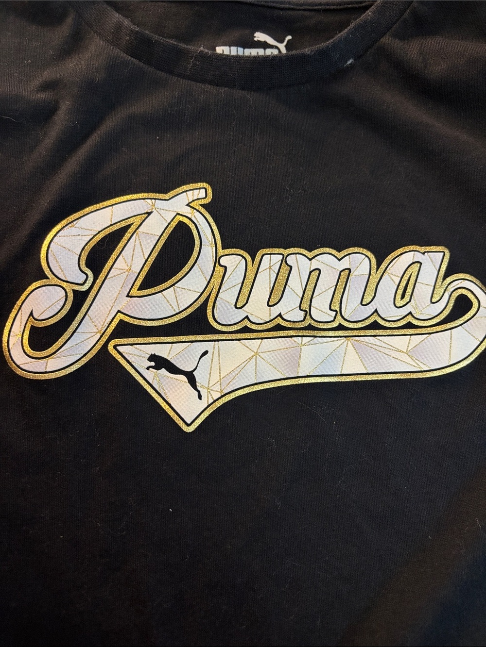Puma Black Tee with Gold and White Script Logo - Picture 3 of 3